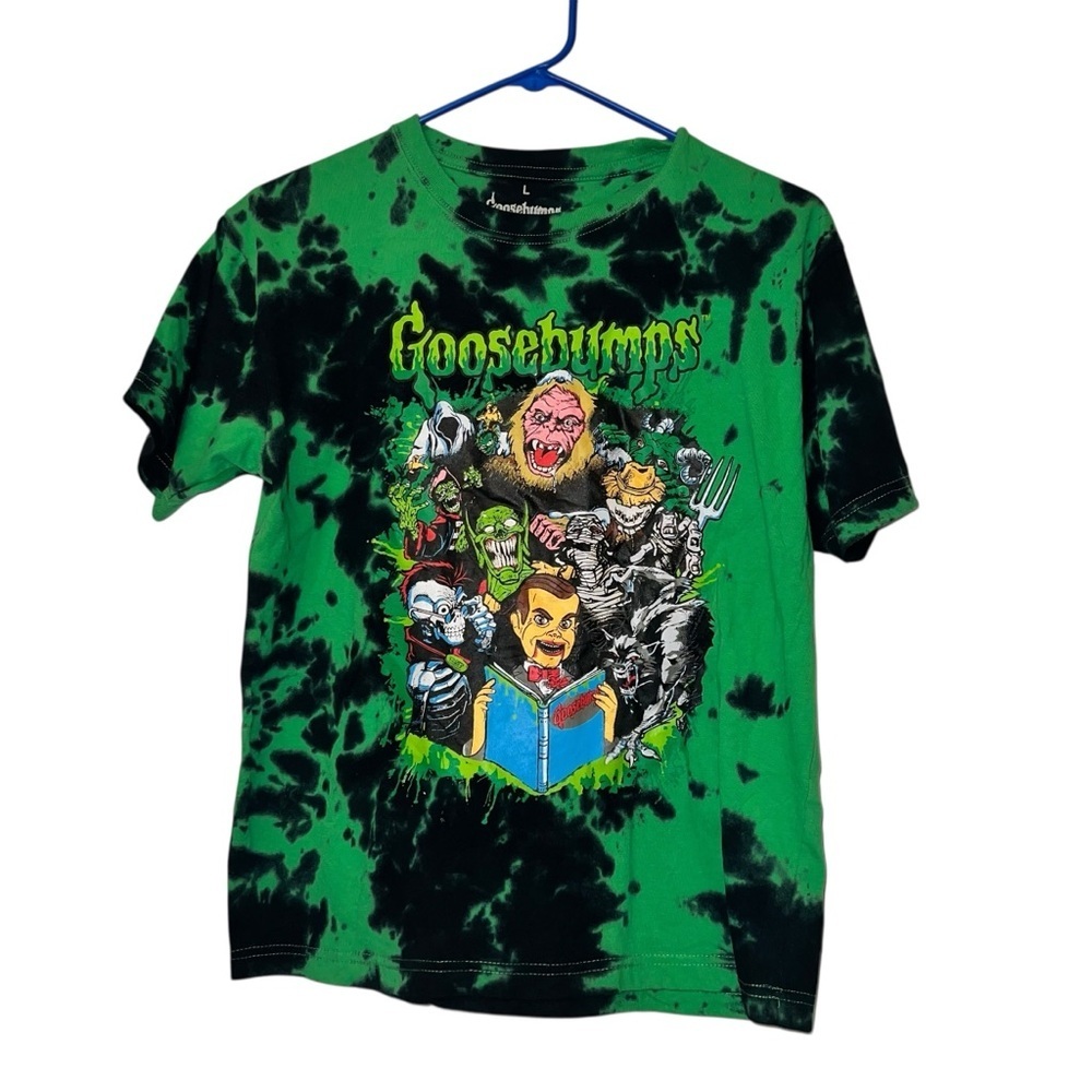 GOOSEBUMPS Green Black Tie Dye Crop CHANGES Tee T-Shirt Top Womens Juniors LG